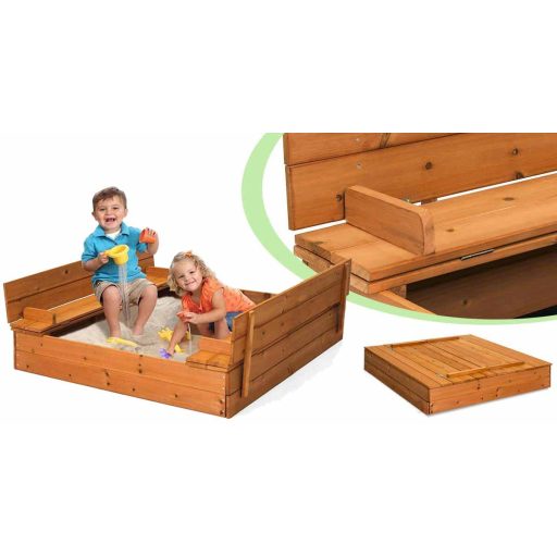 Drevené pieskovisko s lavičkami a krytom