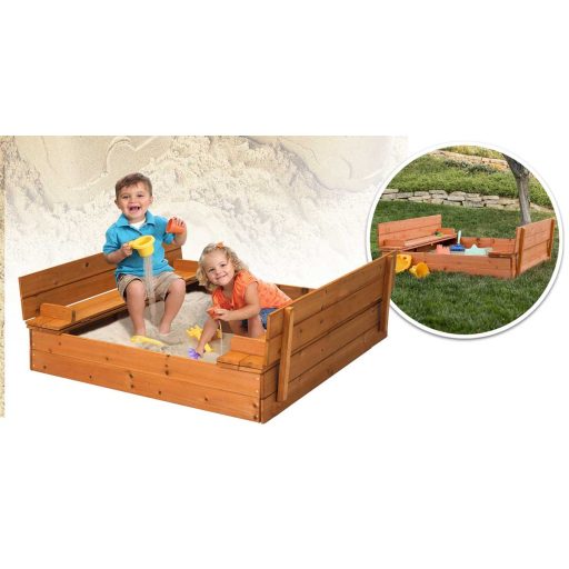 Drevené pieskovisko s lavičkami a krytom