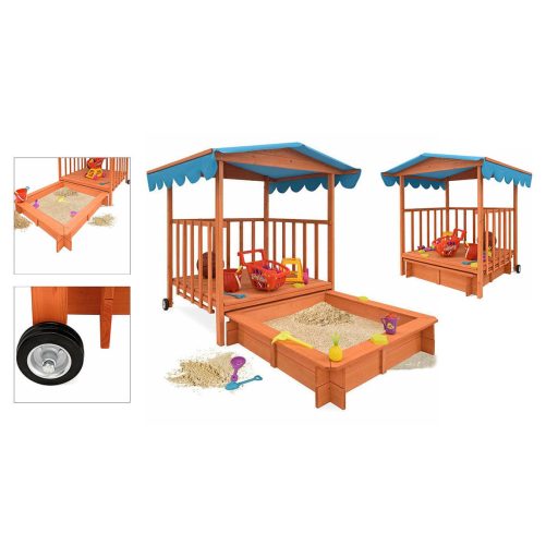 Drevený záhradný domček a pieskovisko so strechou