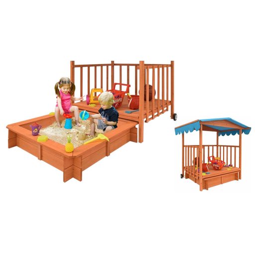 Drevený záhradný domček a pieskovisko so strechou