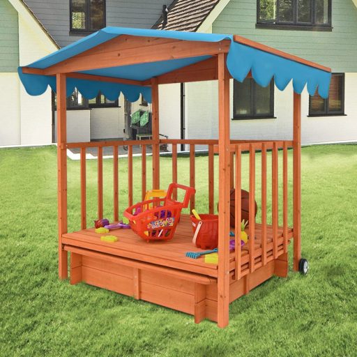 Drevený záhradný domček a pieskovisko so strechou