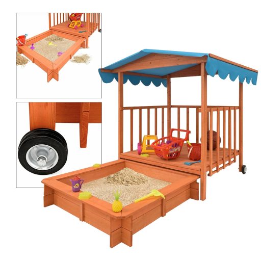 Drevený záhradný domček a pieskovisko so strechou