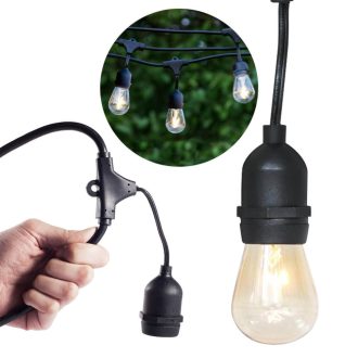   Vodeodolná svetelná dekoračná reťaz, 15 ks E27 LED žiaroviek, 14,6 m, teplá biela