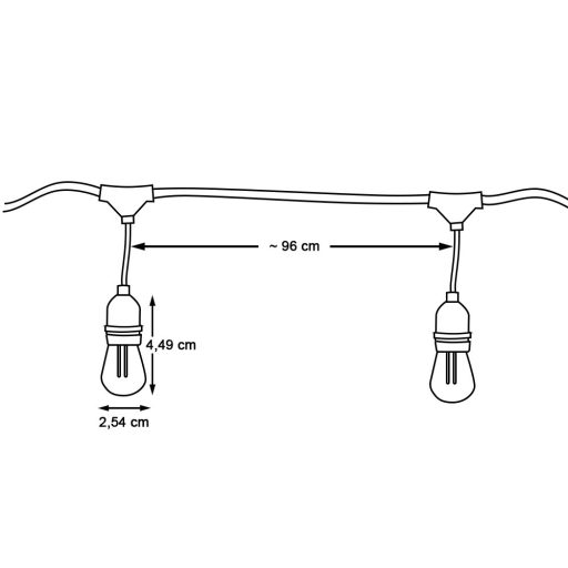 Vodeodolná svetelná dekoračná reťaz, 15 ks E27 LED žiaroviek, 14,6 m, teplá biela