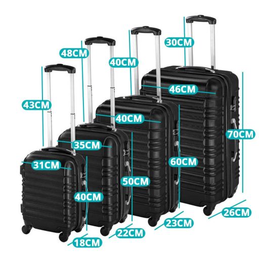 Sada 4 cestovných kufrov s tvrdým krytom, 4 rôzne farby-čierna