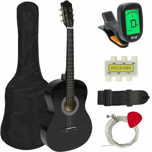 Akustický gitarový set pre začiatočníkov s ladičkou navyše,  2 farebné prevedenia, čierny