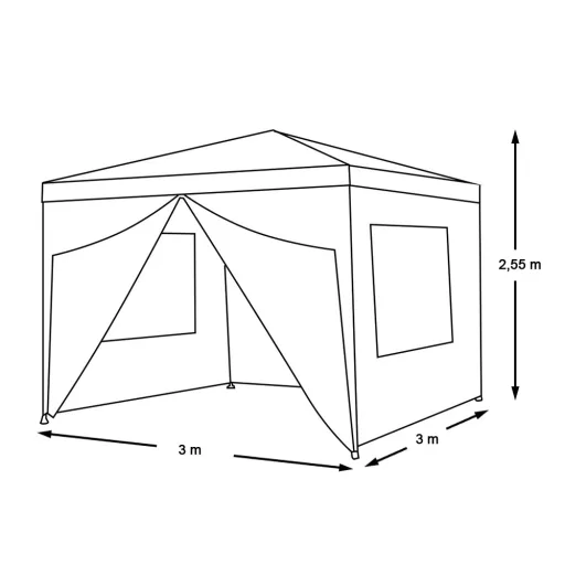 Párty stan v bielej farbe, 3 rôzne veľkosti, 3x3