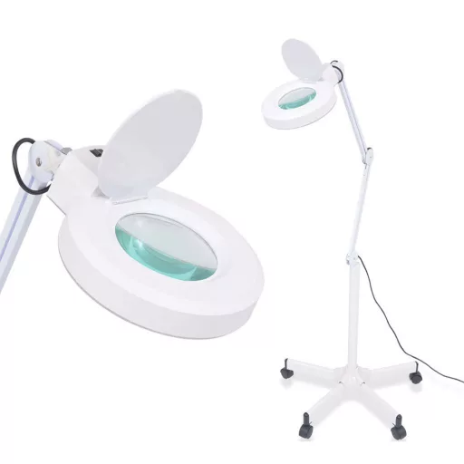 Kozmetická lampa s lupou a stojanom