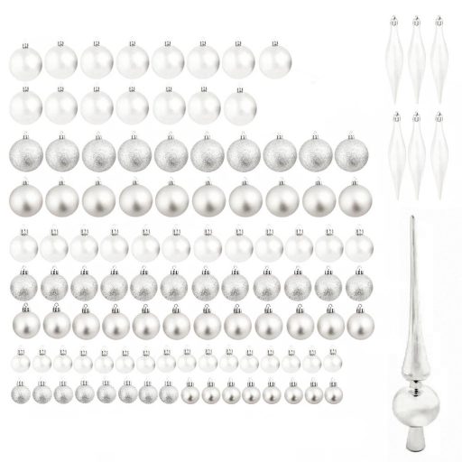 Sada 112 ks ozdôb na vianočný stromček, rôzne farby, strieborná