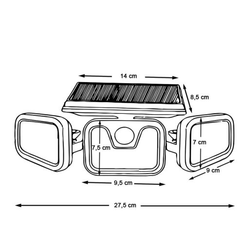 3- panelová otočná solárna lampa