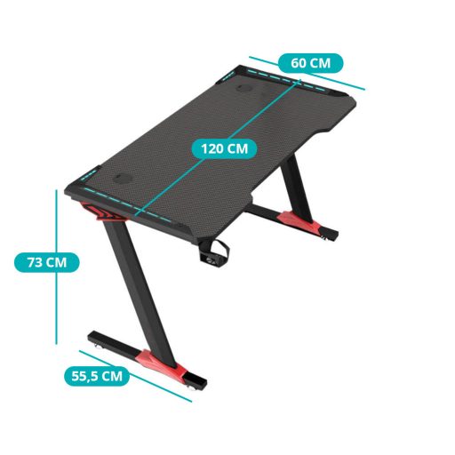 Profesionálny herný stôl s karbónovým povrchom, s LED osvetlením