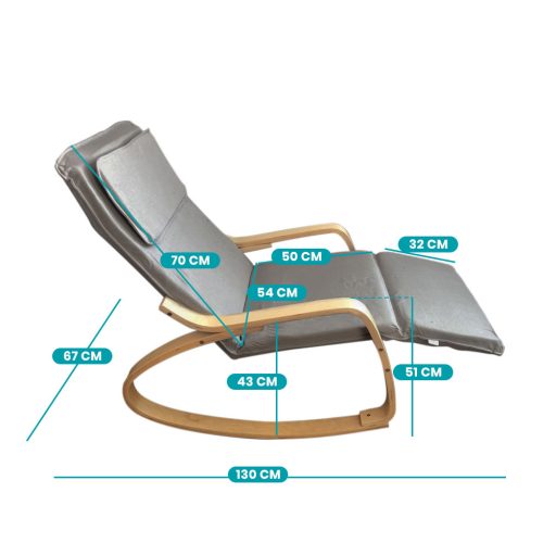 Hojdacie kreslo s nastaviteľnou opierkou na nohy, sivá