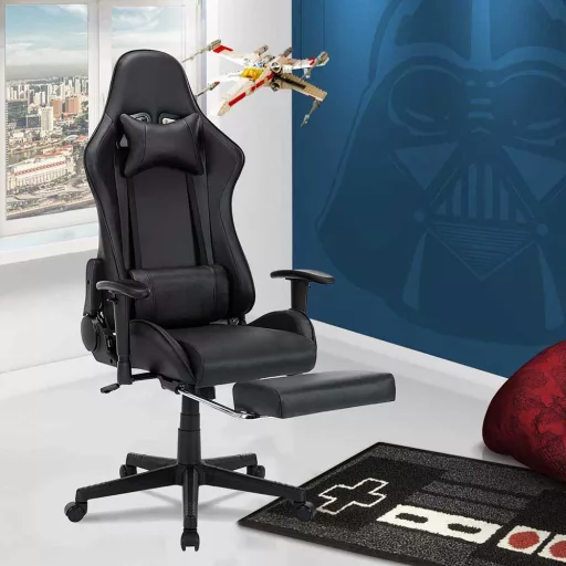Gamer stolička s podnožkou, čierna