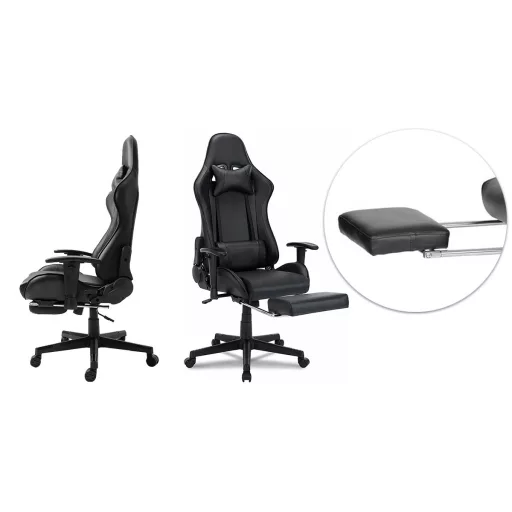 Gamer stolička s podnožkou, čierna