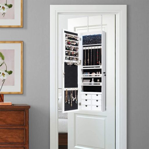 Nástenný zrkadlový držiak na šperky s osvetlením