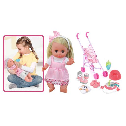 Hovoriaca bábika s kočíkom a doplnkami