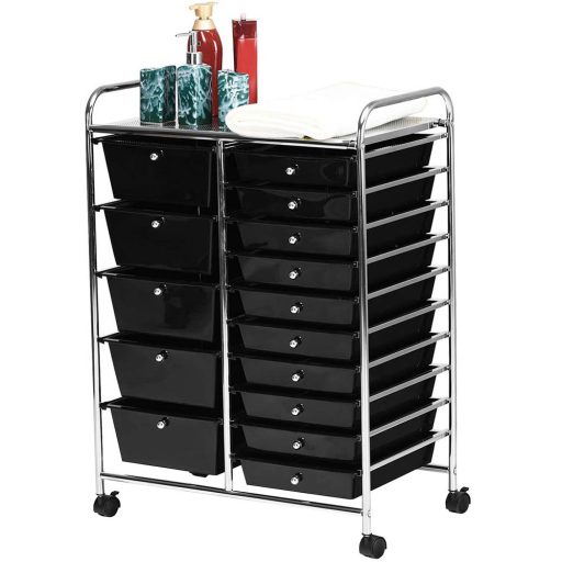 Mobilný úložný vozík s 15 zásuvkami, rôzne farby