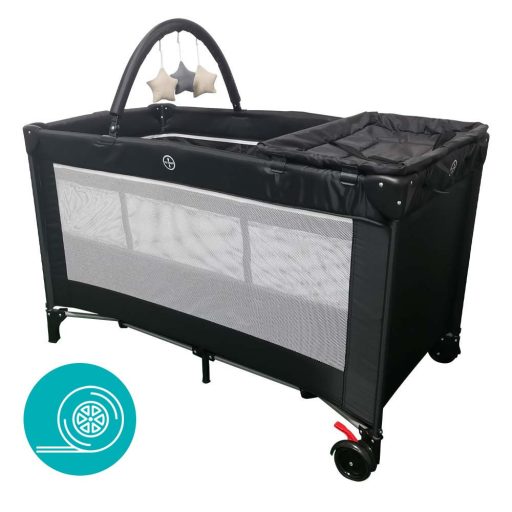 Cestovná postieľka s prebaľovacou podložkou a hracím mostíkom