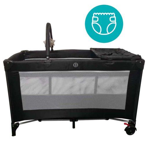 Cestovná postieľka s prebaľovacou podložkou a hracím mostíkom