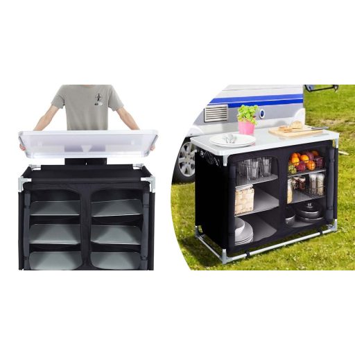 Prenosná kempingová skrinka s policami
