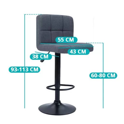 Barové stoličky s látkovým poťahom, 2 ks, rôzne farby - tmavosivá