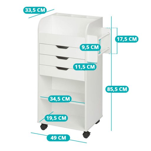 Skriňa na kolieskach s policami a zásuvkami