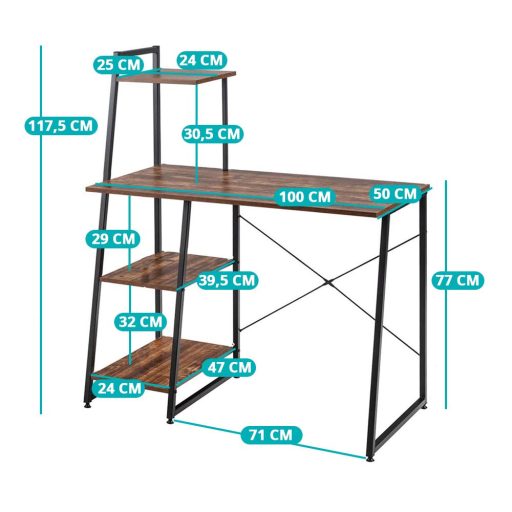 Kompaktný počítačový stôl, pracovná stanica so 4 policami