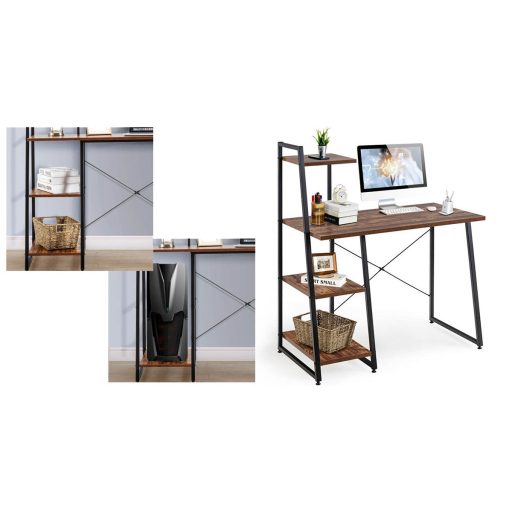 Kompaktný počítačový stôl, pracovná stanica so 4 policami
