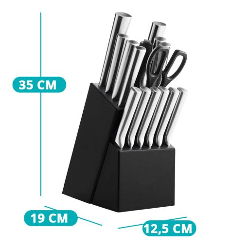 16-dielna súprava nožov z nehrdzavejúcej ocele v drevenom držiaku, s brúskou a nožnicami