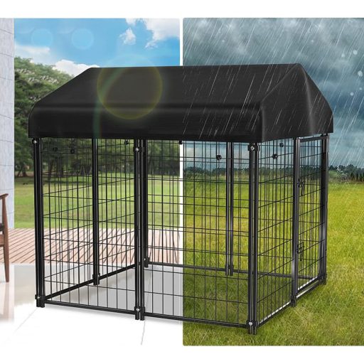 Vonkajšia kovová búda pre psov so zastrešením proti UV žiareniu