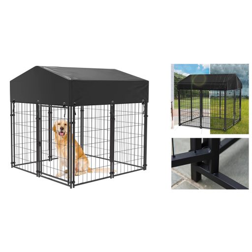 Vonkajšia kovová búda pre psov so zastrešením proti UV žiareniu