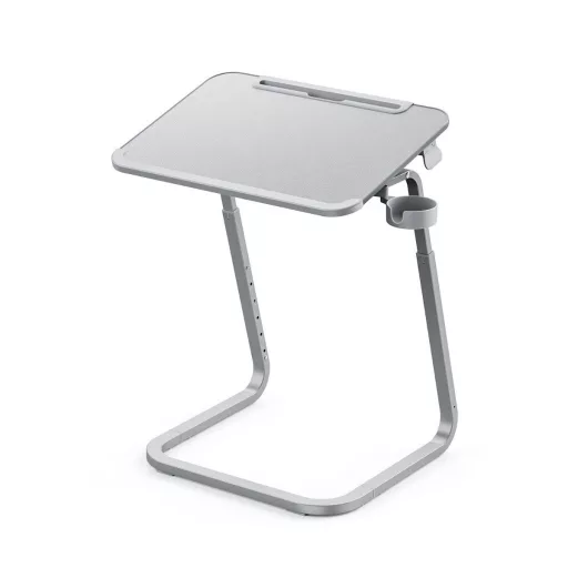 Stolík na raňajky s nastaviteľnou výškou a stojanom na tablety, sivý
