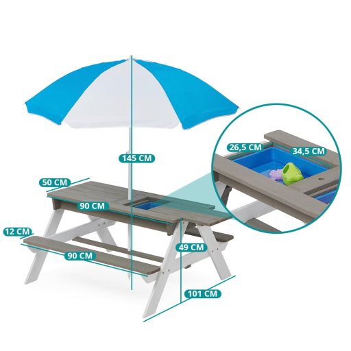 3 v 1 detský piknikový stôl s dáždnikom
