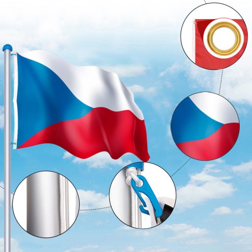 Vlajkový stožiar s českou vlajkou, 90x150 cm