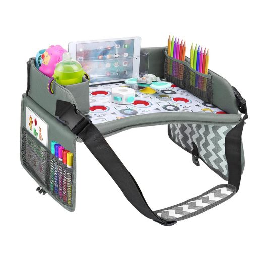  Prenosný detský stolík do auta s vreckami, sivý