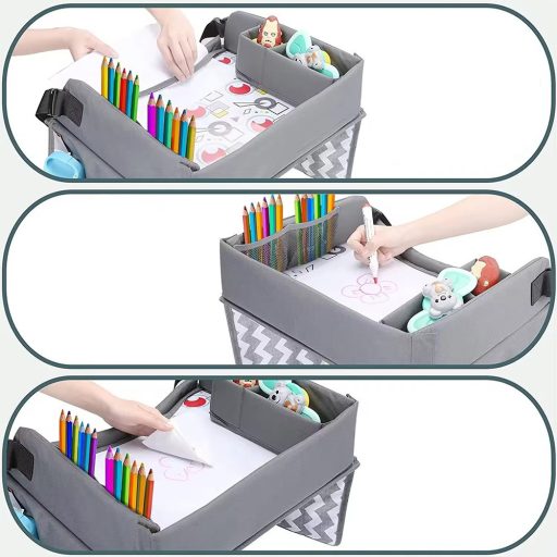  Prenosný detský stolík do auta s vreckami, sivý