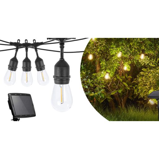 Vonkajší solárny dekoratívny svetelný reťazec, 15 ks E27 LED žiaroviek, 15m