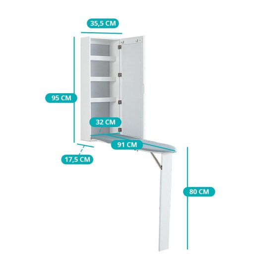  Nástenná zrkadlová úložná skrinka s výklopnou žehliacou doskou