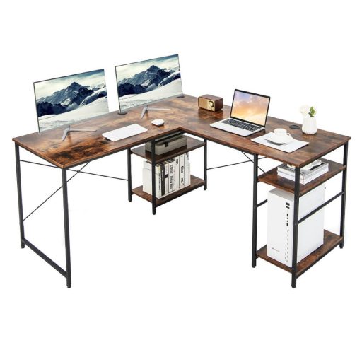 Rohový písací stôl s poličkami, hnedý, s možnosťou prestavby