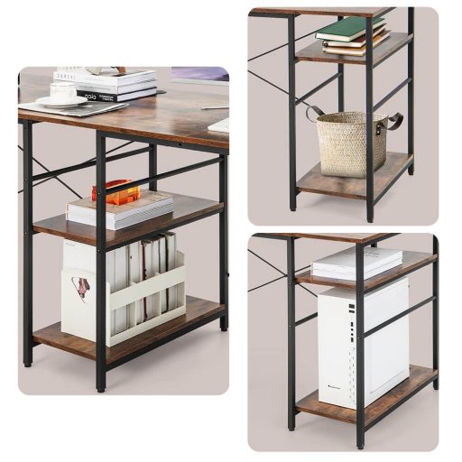 Rohový písací stôl s poličkami, hnedý, s možnosťou prestavby