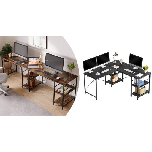 Rohový písací stôl s poličkami, hnedý, s možnosťou prestavby
