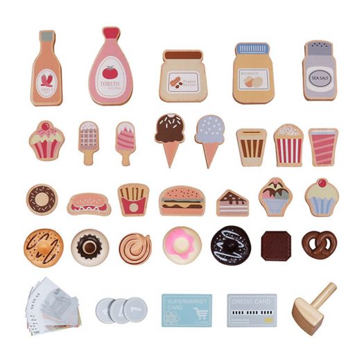  Drevený detský supermarket s doplnkami