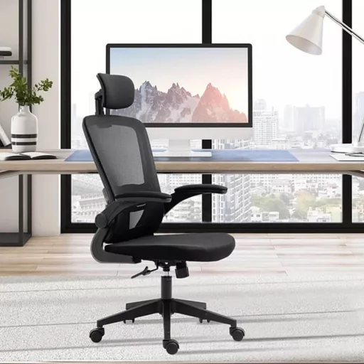  Ergonomická kancelárska stolička s bedrovou opierkou, opierkou hlavy, čierna