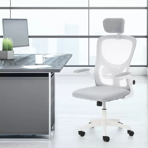  Ergonomická kancelárska stolička s bedrovou opierkou, opierkou hlavy, sivá