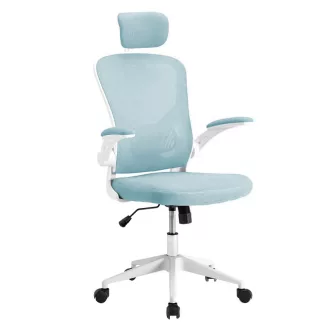   Ergonomická kancelárska stolička s bedrovou opierkou, opierkou hlavy, svetlomodrá