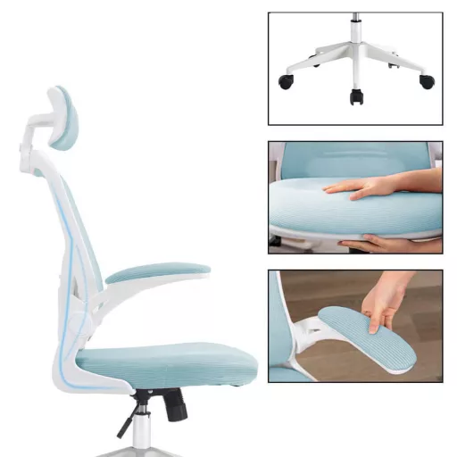 Ergonomická kancelárska stolička s bedrovou opierkou, opierkou hlavy, svetlomodrá