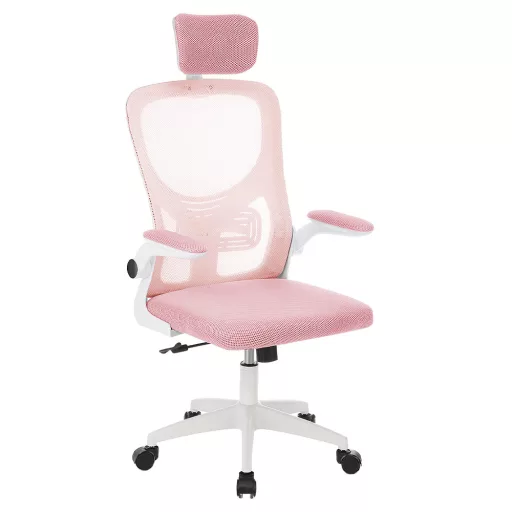 Ergonomická kancelárska stolička s bedrovou opierkou, opierkou hlavy, ružová
