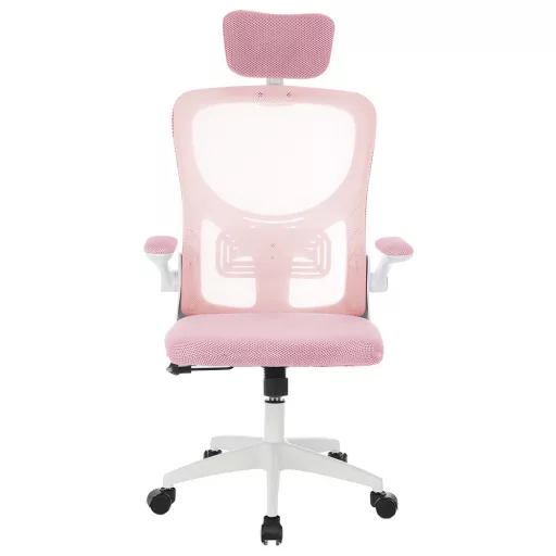 Ergonomická kancelárska stolička s bedrovou opierkou, opierkou hlavy, ružová