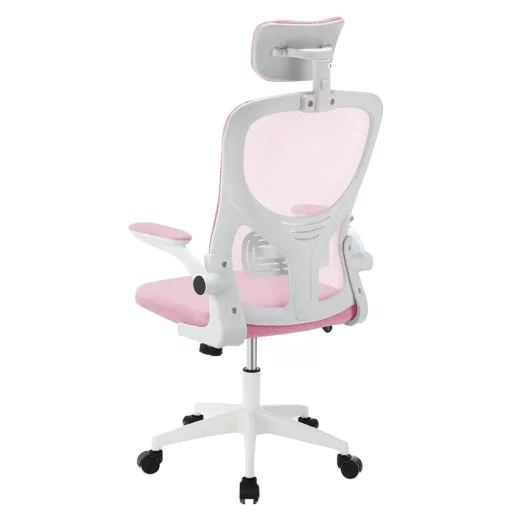 Ergonomická kancelárska stolička s bedrovou opierkou, opierkou hlavy, ružová