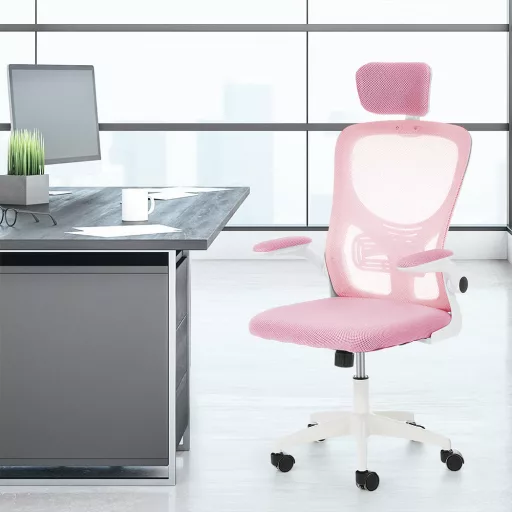Ergonomická kancelárska stolička s bedrovou opierkou, opierkou hlavy, ružová